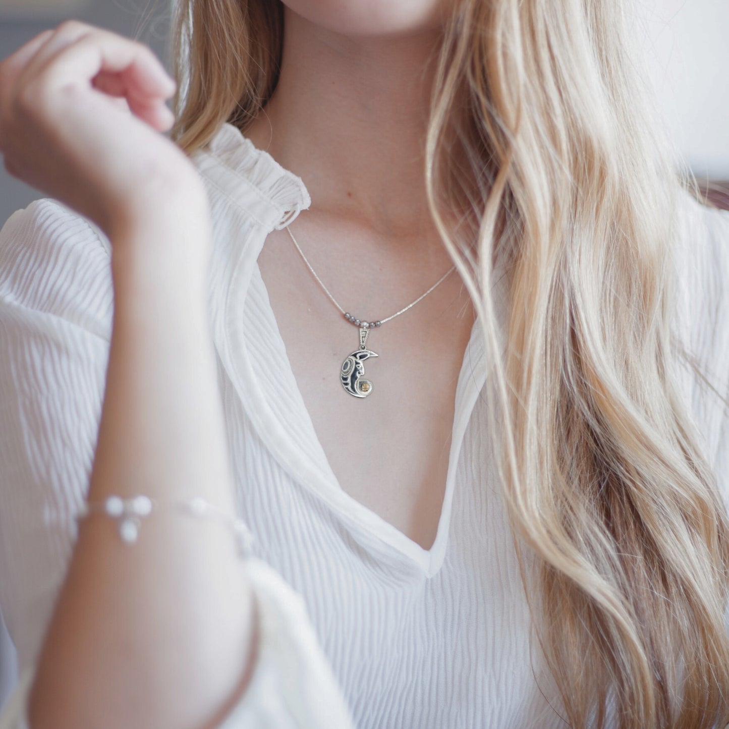 Silver Pendant Luna - (1 Letter Custom Inscription)