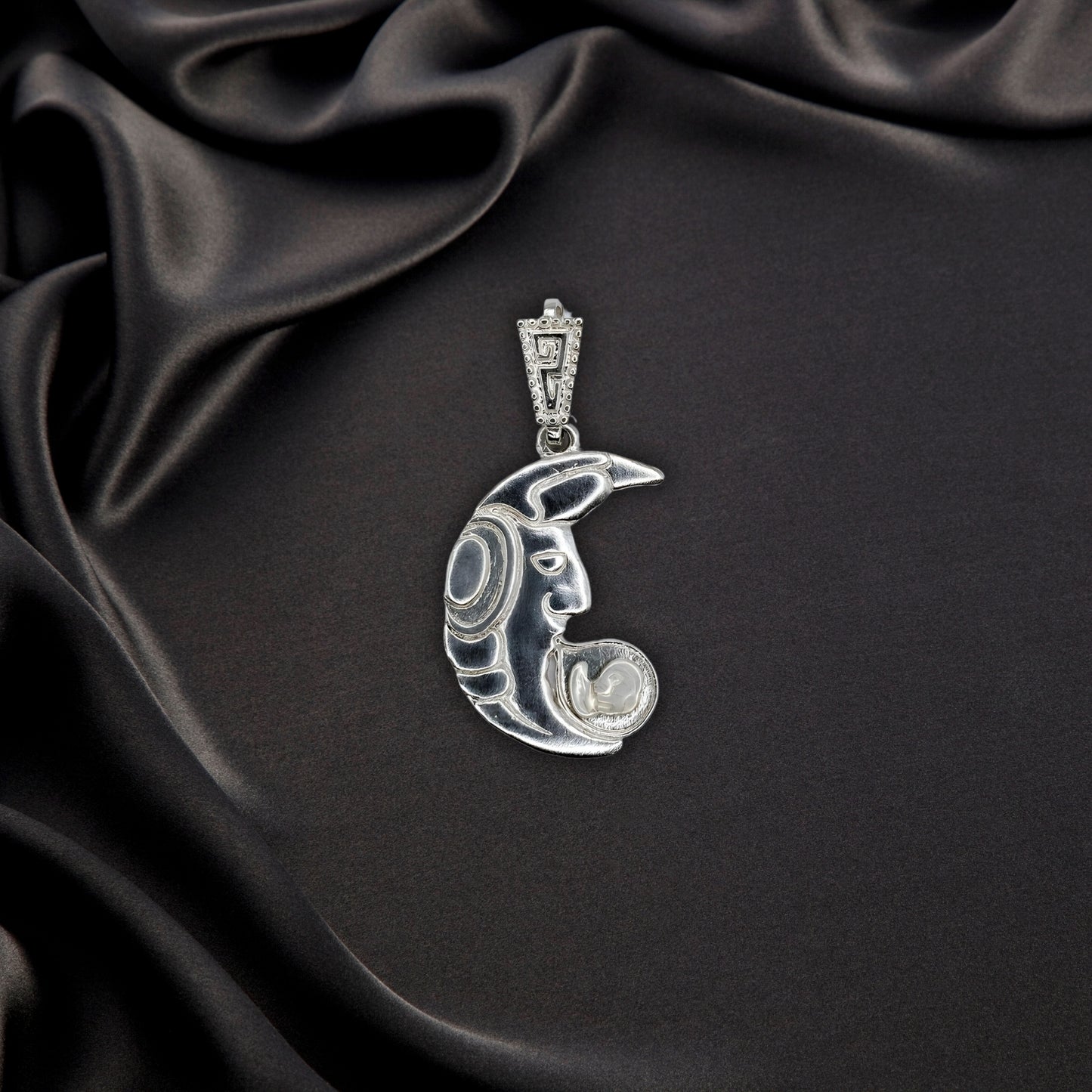 Silver Pendant Luna - (1 Letter Custom Inscription)