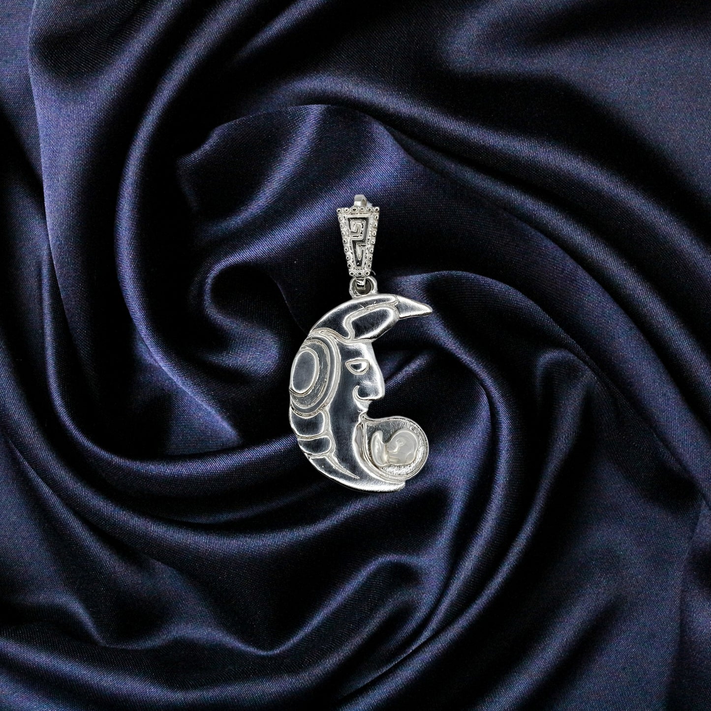 Silver Pendant Luna - (1 Letter Custom Inscription)