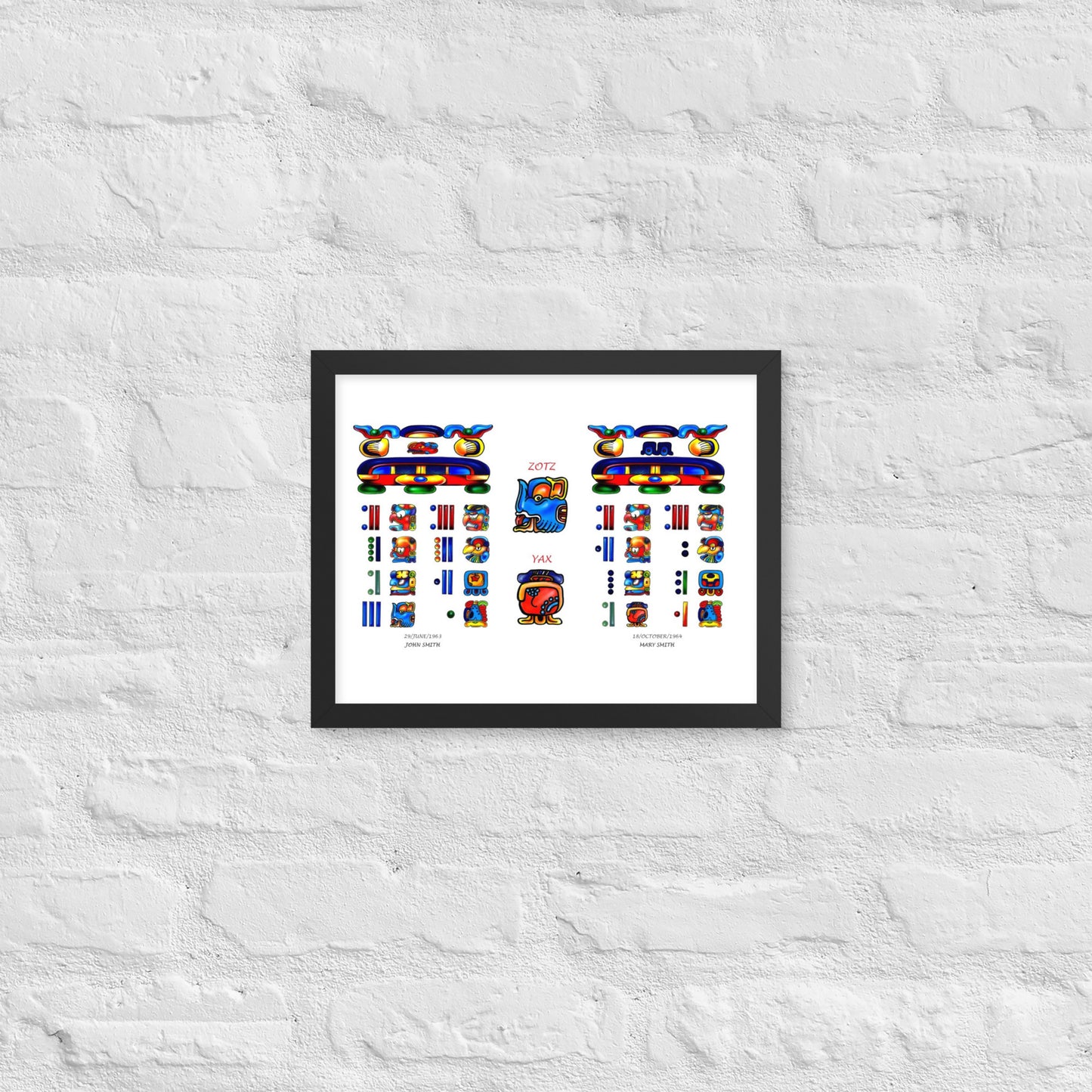 Personalized Mayan Legacy Parchment | Dual - Zodiac Sign (Framed Poster)
