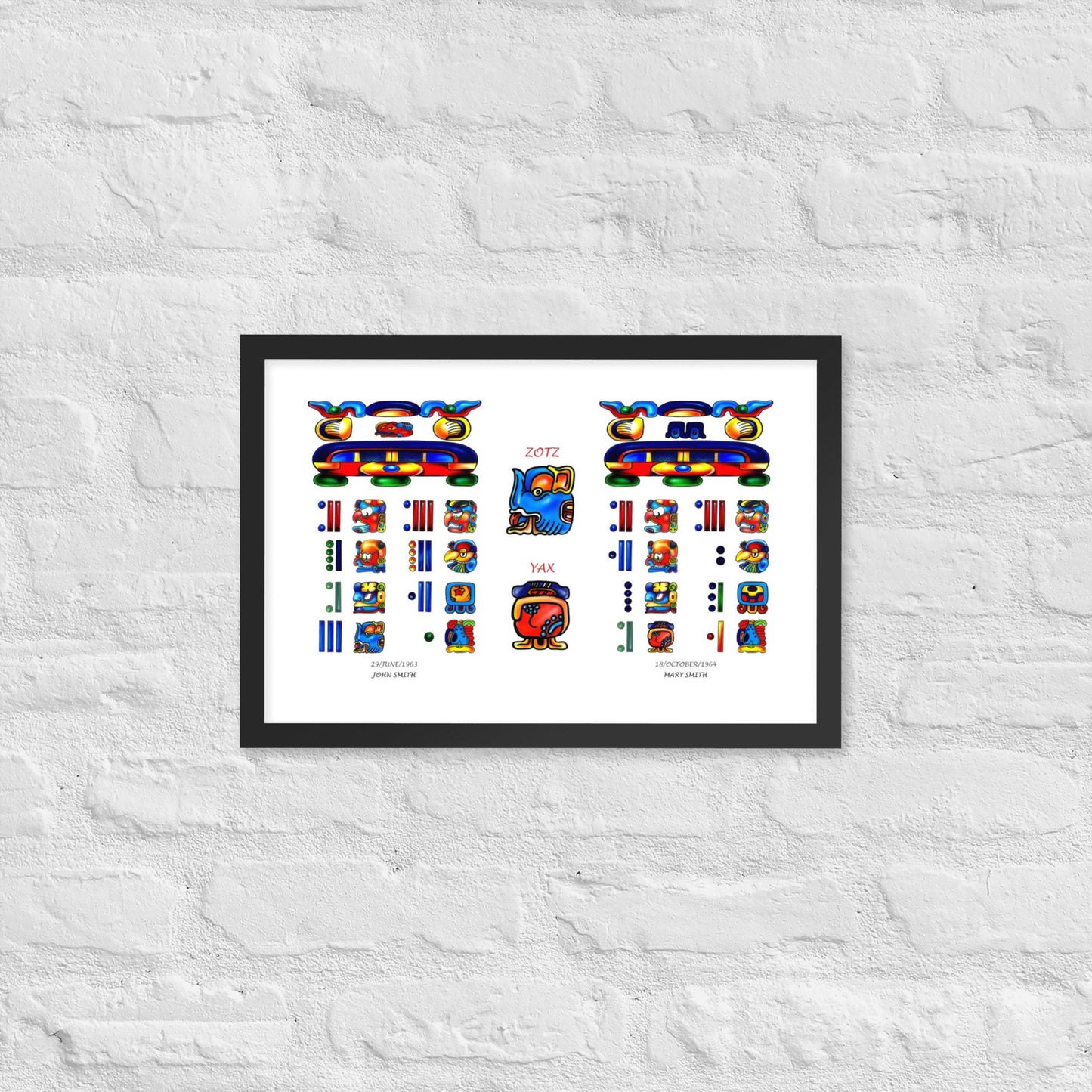 Personalized Mayan Legacy Parchment | Dual - Zodiac Sign (Framed Poster)