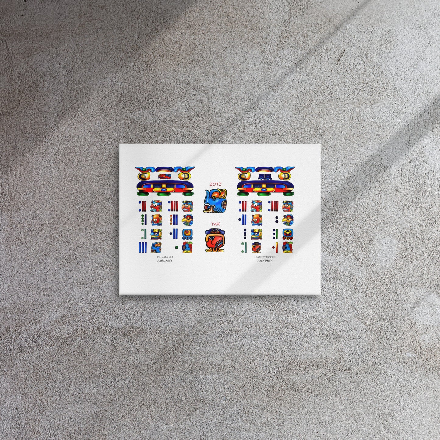 Personalized Mayan Legacy Parchment | Dual - Zodiac Sign (Canvas Print)