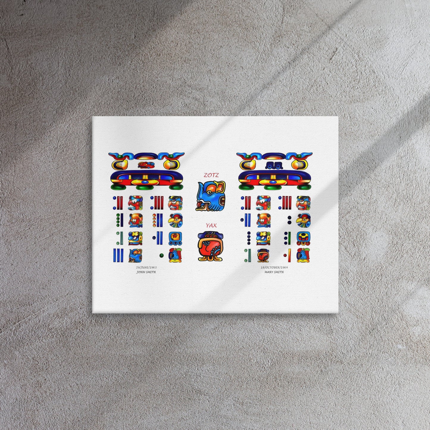 Personalized Mayan Legacy Parchment | Dual - Zodiac Sign (Canvas Print)