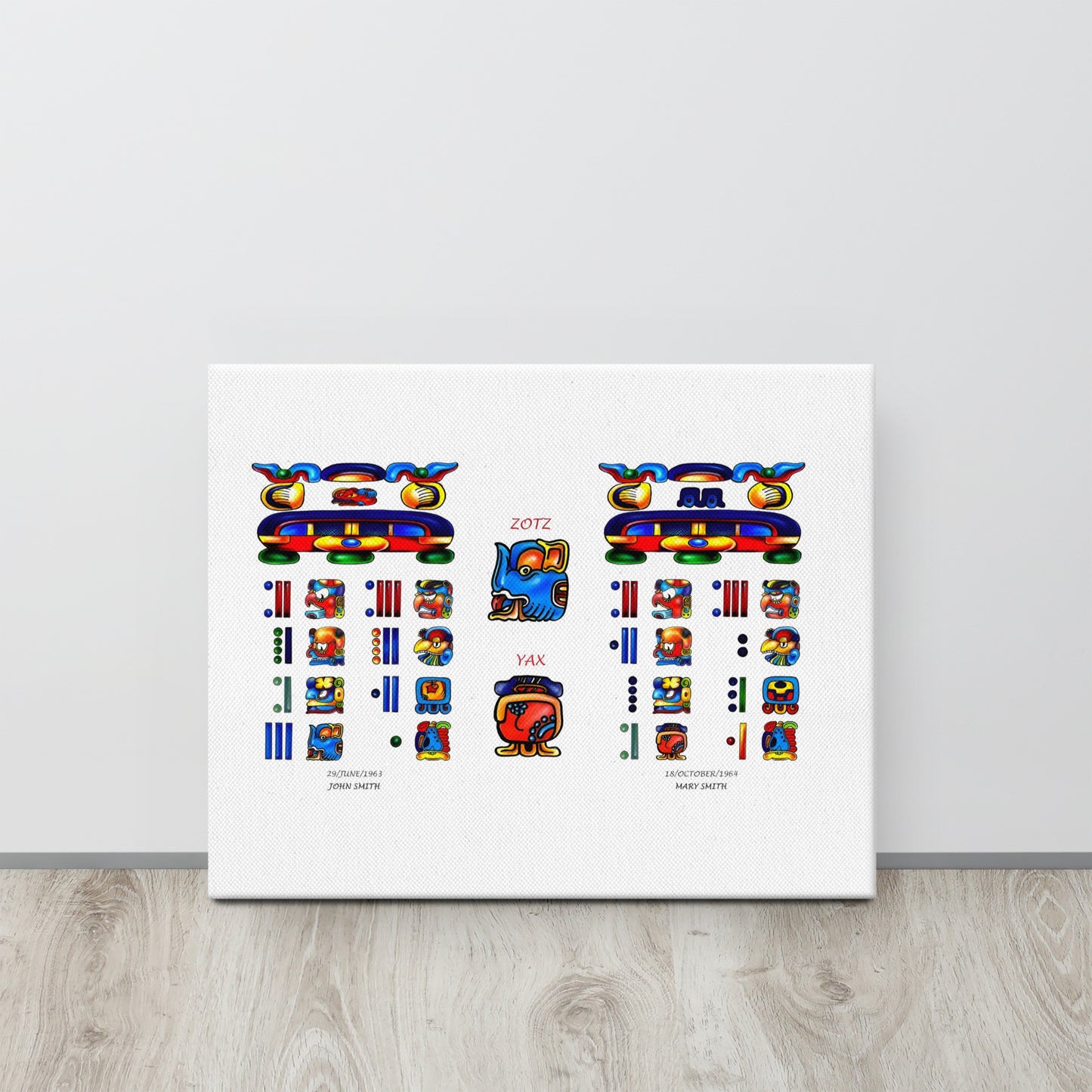Personalized Mayan Legacy Parchment | Dual - Zodiac Sign (Canvas Print)