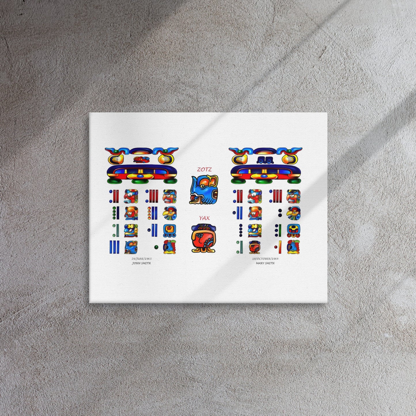 Personalized Mayan Legacy Parchment | Dual - Zodiac Sign  (Canvas Print)